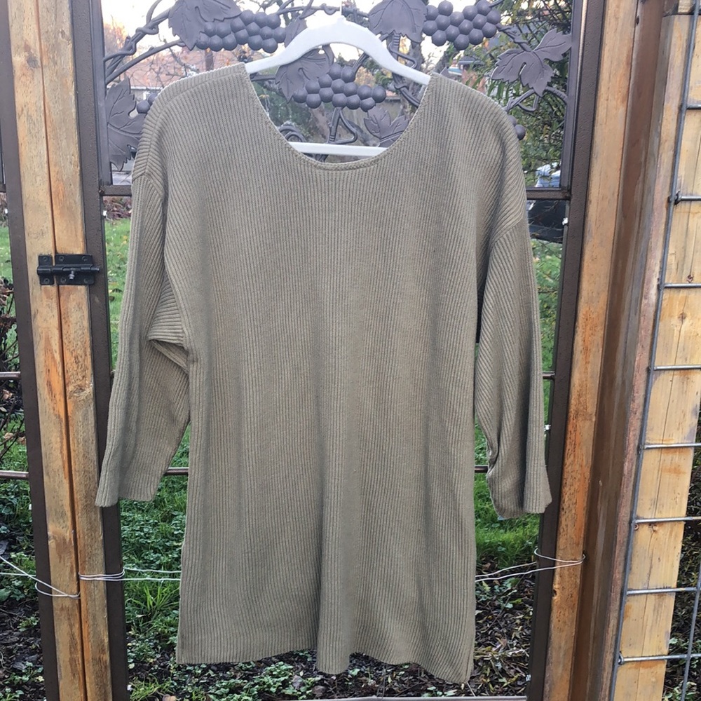 Chaval Classics light olive green ribbed style sweater size L - Picture 2 of 5